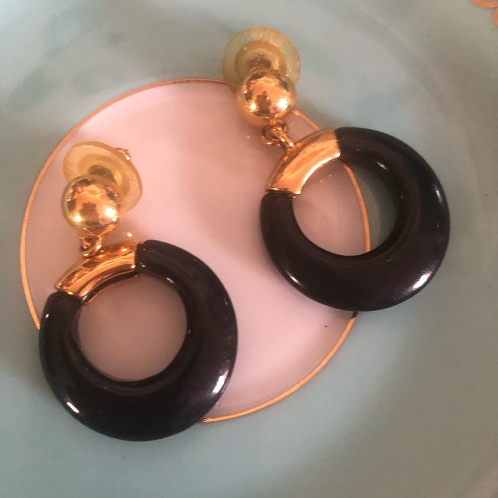 Vintage NAPIER Black & Gold Earrings BOOK PIECE - Picture 6 of 8